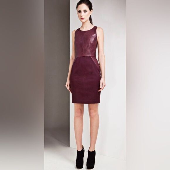 Anthropologie Sachin + Babi Carolina Lamb Leather & Stretch Cotton Mini Dress - Picture 1 of 12